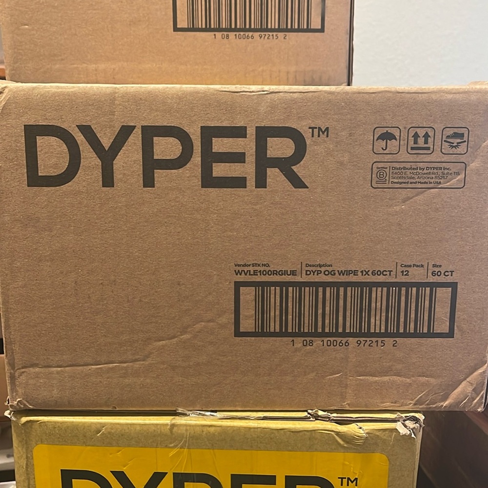 Dyper case of wipes, 12 packs in box, 60 wipes per pack. Never opened. Brand new